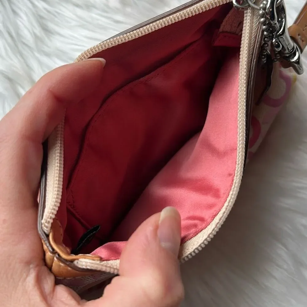 Coach Wristlet Colorful Pink Op Art Signature Clutch Leather Trim Retro Case Y2K